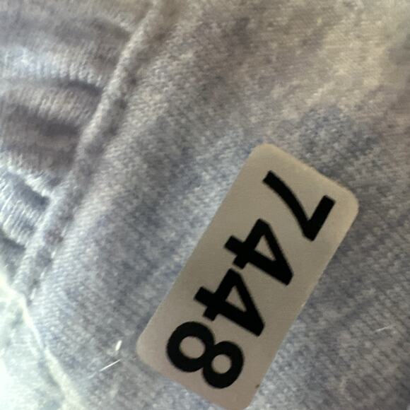 Ali Mlies Top Shirt Womens Medium Blue Sweatshirt Ruffle 3/4 Roll Tab Art Boxy - Picture 10 of 10